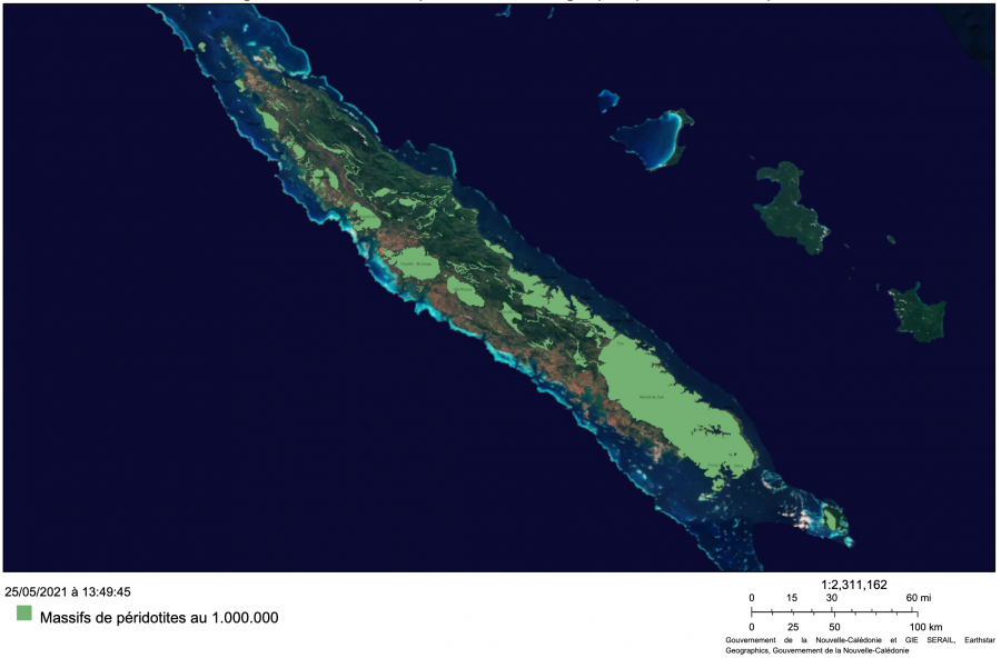 Carte des massifs miniers en Nouvelle-Calédonie générée par Géorep ©GouvNC